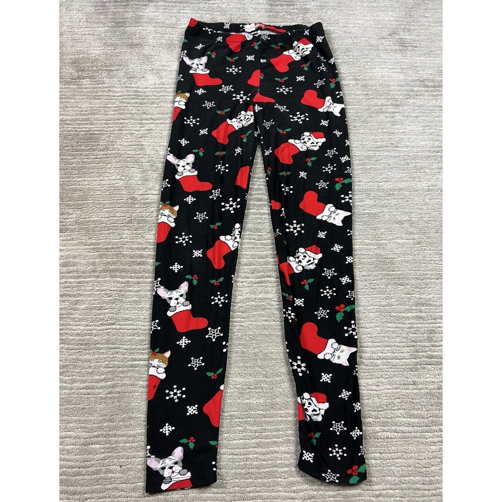 Merry Wear Leggings‎ Womens Medium Black Christmas Dog Stocking Pull on